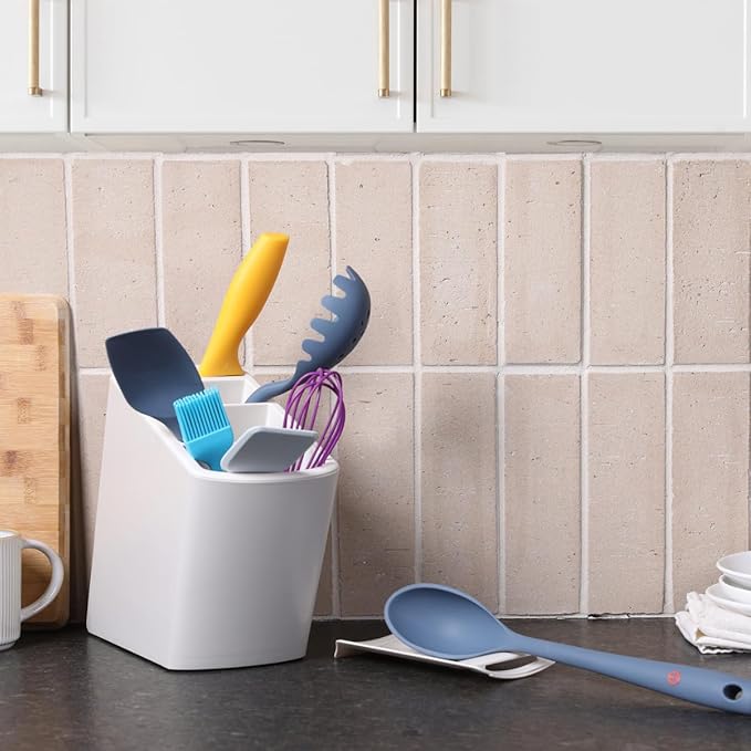 Angled Utensil Holder for Countertop | Space-Saving Kitchen Organizer for Large & Small Utensils with Knife Holder | Cooking Utensil Caddy with Spoon Rest | Kitchen Essentials Under Cabinet Organizer-NeatNest