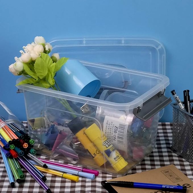 Bringer 6-Pack 5 L Clear Plastic Storage Box, Small Storage Latch Bin-NeatNest