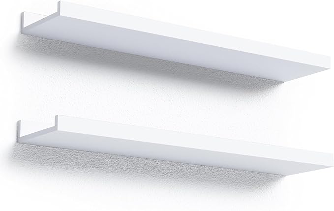 23.6 Inches Long Floating Shelves Wall Mounted, 2 Set Modern White Wall Shelf for Bedroom, Nursery Book Shelf with Lip, Picture Ledge Shelf for Wall Decor Living Room Bathroom Kitchen- White-NeatNest