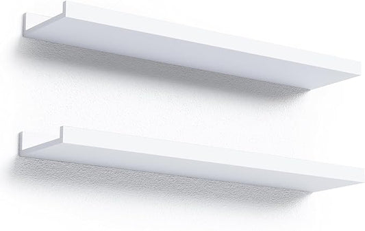23.6 Inches Long Floating Shelves Wall Mounted, 2 Set Modern White Wall Shelf for Bedroom, Nursery Book Shelf with Lip, Picture Ledge Shelf for Wall Decor Living Room Bathroom Kitchen- White-NeatNest