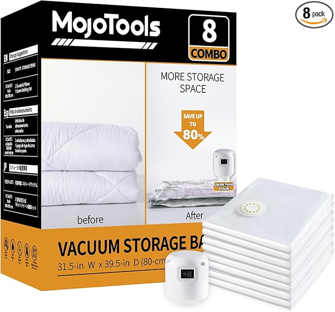 Vacuum Storage Bags with Electric Pump,8 Extra Large Jumbo storage Space Saver Bags (40x31 Inch) for Bedding,Comforters,Blankets,Clothing,Pillows,Jackets,Coats,Vacuum Seal Bags for clothing-NeatNest
