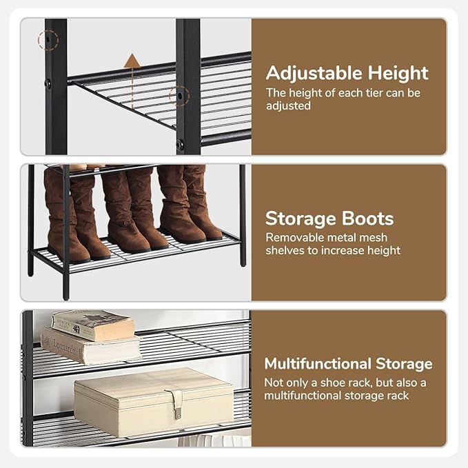 4-Tier Shoe Rack Organizer, Metal Mesh Shoe Storage Shelf, for Entryway, Hallway, Closet, Dorm Room, Industrial, Rustic Brown-NeatNest