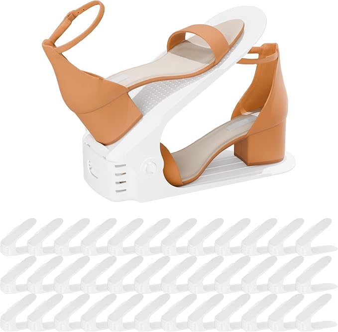 Shoe Slots Organizer, 36PCS Adjustable Double Layer Stack Shoe Rack, 50% Space-Saving Storage Rack Holder, White-NeatNest