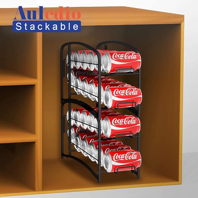 AULEDIO Stackable Beverage Can Dispenser Rack, Storage Organizer Holder for Canned food or Pantry Refrigerator,Black(2 Pack)-NeatNest