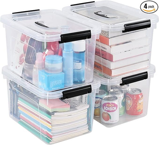 4-Pack 10 L Plastic Storage Bin with Handle, Clear Latching Container Box