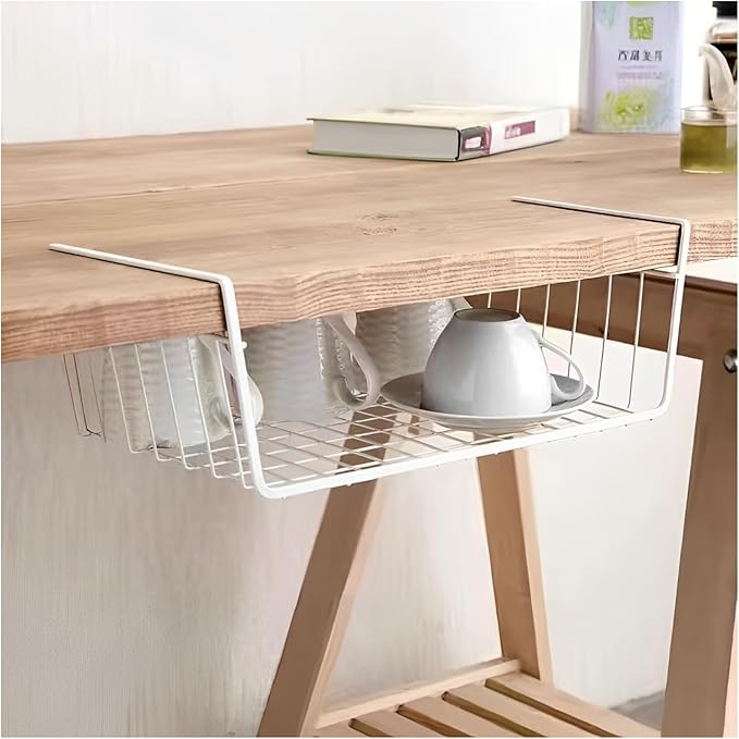 Under Shelf Storage Basket, Pantry Organizers and Laundry Room Organization Under Cabinet Multipurpose Metal Wire Basket for Kitchen, Office Desk (26cm/10.2in)-NeatNest