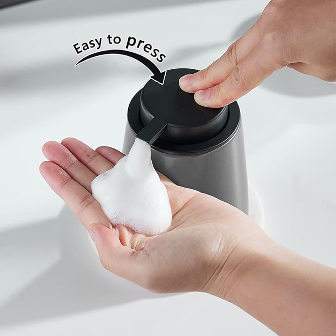 12Oz Grey Foaming Soap Dispenser - Ceramic Foam Hand Soap Dispenser with Easy-to-Press Black Pump, Refillable Bathroom Lotion Soap Dispenser, Dish Soap Dispenser for Kitchen Hand Wash Dispenser-NeatNest