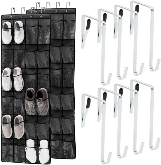 GORILLA GRIP Over the Door Shoe Organizer, 24 Large Breathable PVC Pockets, Space Saving Hanging Storage Holder, Closet Rack Hanger Holds Up to 40 lbs, Hangs on Closets for Shoes 2 Pack, Black-NeatNest