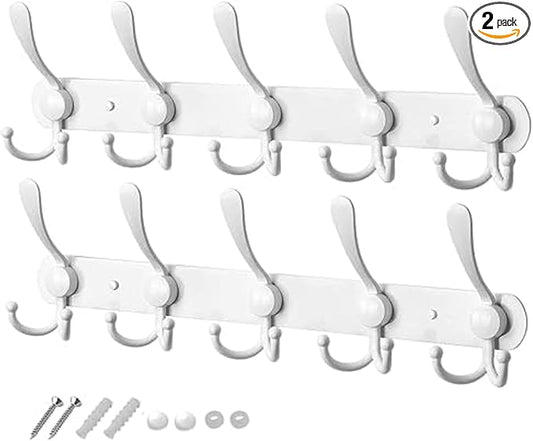 GlazieVault White Coat Hooks for Wall - Stainless Steel Coat Racks (2 Pack) - Heavy Duty White Coat Hooks Wall Mounted - Premium Design Rust Free White Coat Hangers Wall Hoks-NeatNest