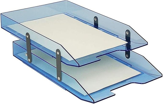 Acrimet Collapsible Articulated Letter Tray 2 Tier Plastic Desktop File Organizer (Clear Blue Color)-NeatNest