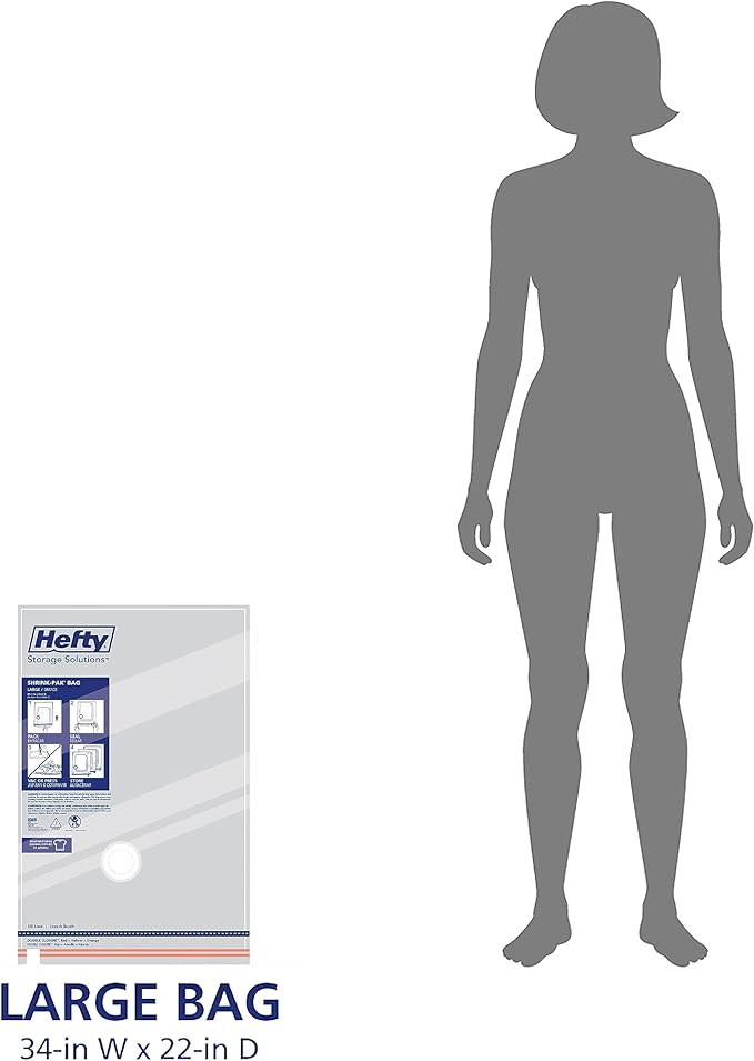 Hefty Shrink-Pak Heavy Duty Vacuum Storage Bags – For Clothes, Pillows, Towels, Blankets & More – Space Saver Vacuum Suction Seal for Home or Travel – 4 Large Bags, 34 x 22 Inches-NeatNest