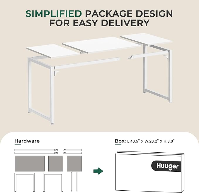 Huuger Computer Desk, 63 Inch Office Desk, Gaming Desk with Storage, Writing Desk Work Desk for Home Office, Study, Modern Simple Desk, Large Legroom, Metal Frame, White-NeatNest