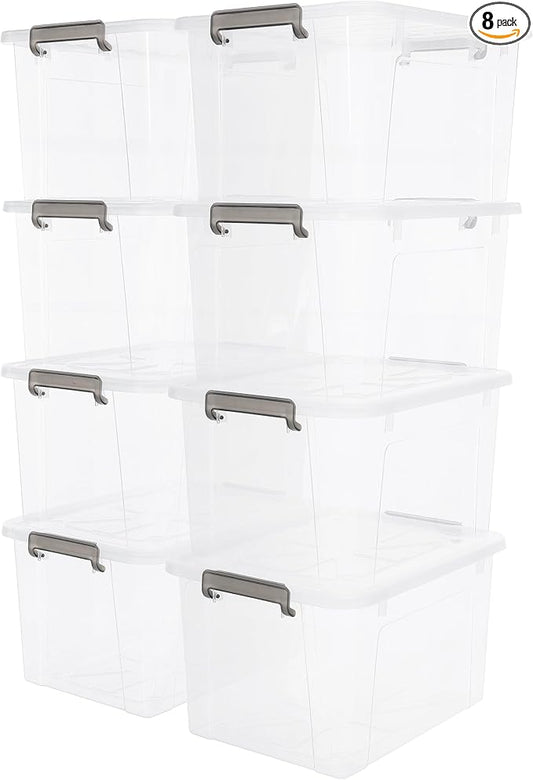 Citylife 44.4 QT Plastic Storage Bins with Latching Lids Stackable Storage Containers for Organizing Large Clear Storage Box for Garage, Closet, Kitchen, 8 Packs-NeatNest