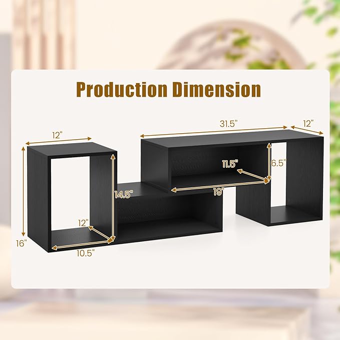 GOFLAME 2 Pieces TV Stand, Modern Entertainment Center for TVs up to 55 Inches, Free Combination Bookcase for Storage & Display, TV Console Table for Living Room, Bedroom, Black-NeatNest