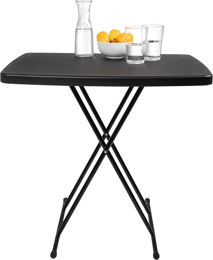 Folding Table - Lightweight Portable Folding Desk - Small Plastic Table for Camping, Playing Cards, and Crafting by Everyday Home (Black)-NeatNest