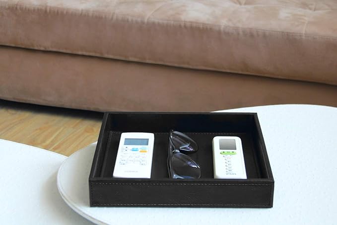 HofferRuffer Faux Leather Vanity Tray, Elegant Desktop Storage Organizer, Decorative Catchall for Perfume, Bathroom Valet, Nightstand or Dresser, Black, 10.2 x 8.4 x 1.8 Inches-NeatNest