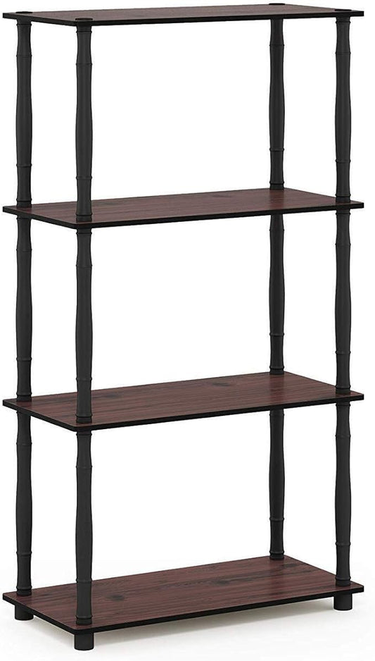 Furinno Turn-N-Tube 4-Tier Multipurpose Shelf Display Rack, Classic Tubes, Dark Cherry/Black-NeatNest