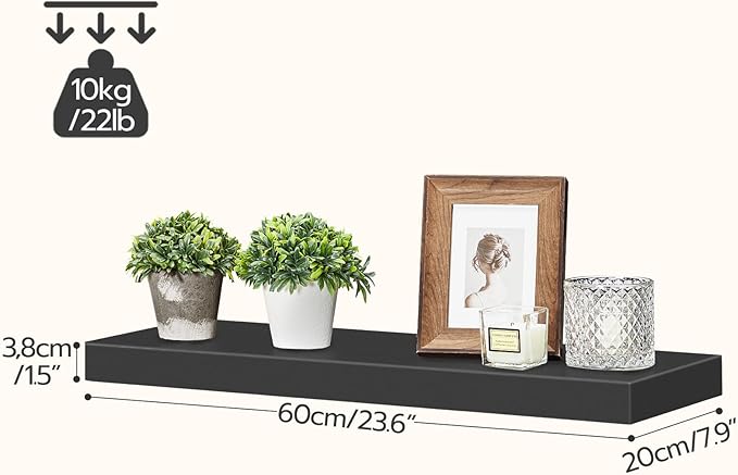 HOOBRO Floating Shelves for Wall, Wall Mounted Shelf Set of 2, 23.6" Hanging Shelf with Invisible Brackets, for Wall in Bathroom, Bedroom, Toilet, Kitchen, Living Room, Office, Black BK60BJ01-NeatNest