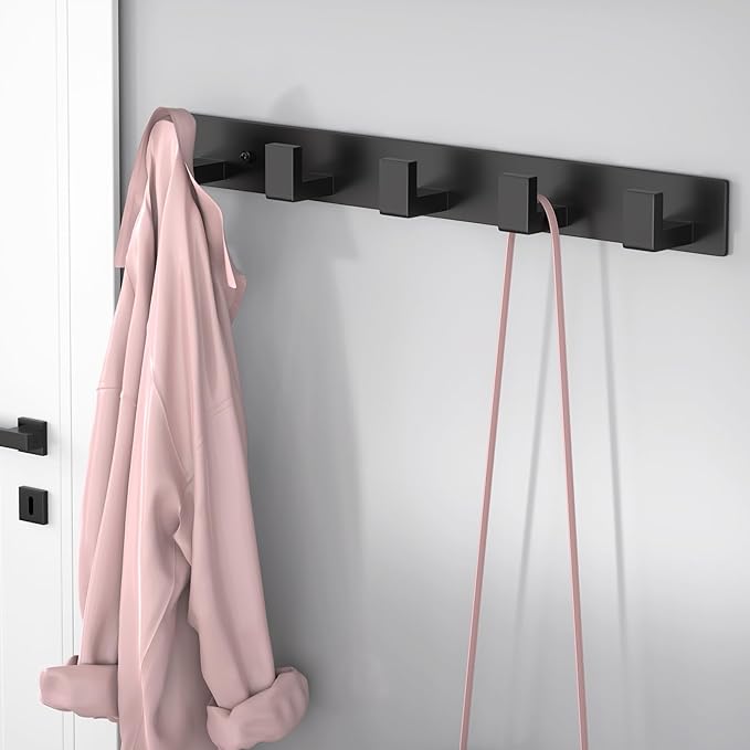 PMMASTO Coat Rack Wall Mount, Coat Hooks Wall Hooks for Hanging, Stainless Steel Coat Hanger Towel Hooks for Bathrooms, Hat Rack (Black 5 Hooks, 1 Pack)-NeatNest