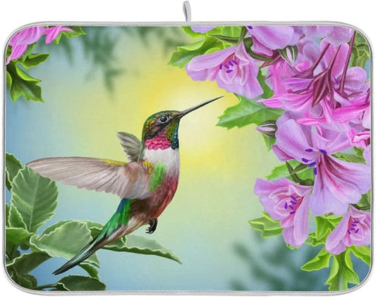 Hummingbird Dish Drying Mat Absorbent Kitchen Pads for Counter Kitchen Dish Dryer 16 x 18 Mat under Dish Drainer