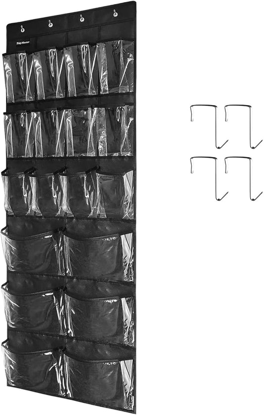 Extra Large Hanging Over Door Shoe Organizer, Closet Shoe Rack - 12+6 Crystal Pockets, 4 Hooks, Black (59"x 21.6")-NeatNest