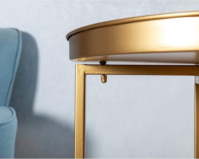 HollyHOME Small Round Metal Waterproof End Table, Accent Indoor&Outdoor Side Table, Sofa Table for Living Room, Anti-Rust Decorative Plant Stand, (D) 14.5" x (H) 25", Golden-NeatNest