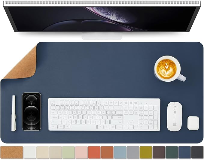 Cork Desk Mat - Dual-Sided Desk Pad for Office and Home - Desk Organization and Accessories - Ideal for Large Mouse Pad and Desk Mats on Top of Desks(Dark Blue,80cmx 40cm)-NeatNest