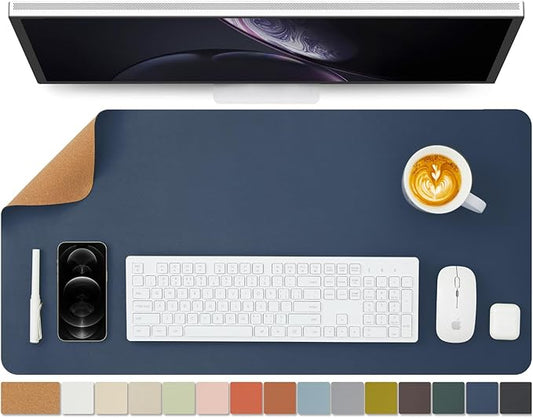 Cork Desk Mat - Dual-Sided Desk Pad for Office and Home - Desk Organization and Accessories - Ideal for Large Mouse Pad and Desk Mats on Top of Desks(Dark Blue,80cmx 40cm)-NeatNest