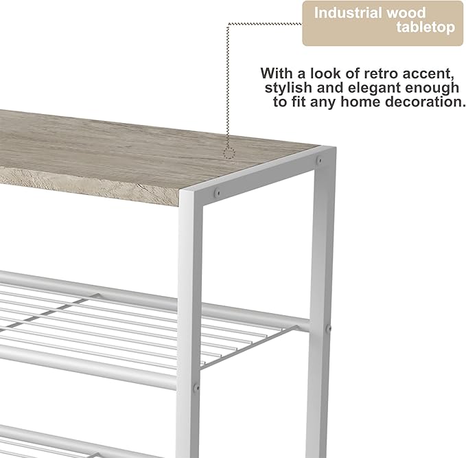HOMEFORT 4-Tier Shoe Rack, Modern Industrial Shoe Storage Tower, Narrow Shoe Organizer for Closet Entryway, Small Shoe Rack Table with Durable Metal Shelves and MDF Top, White Oak-NeatNest