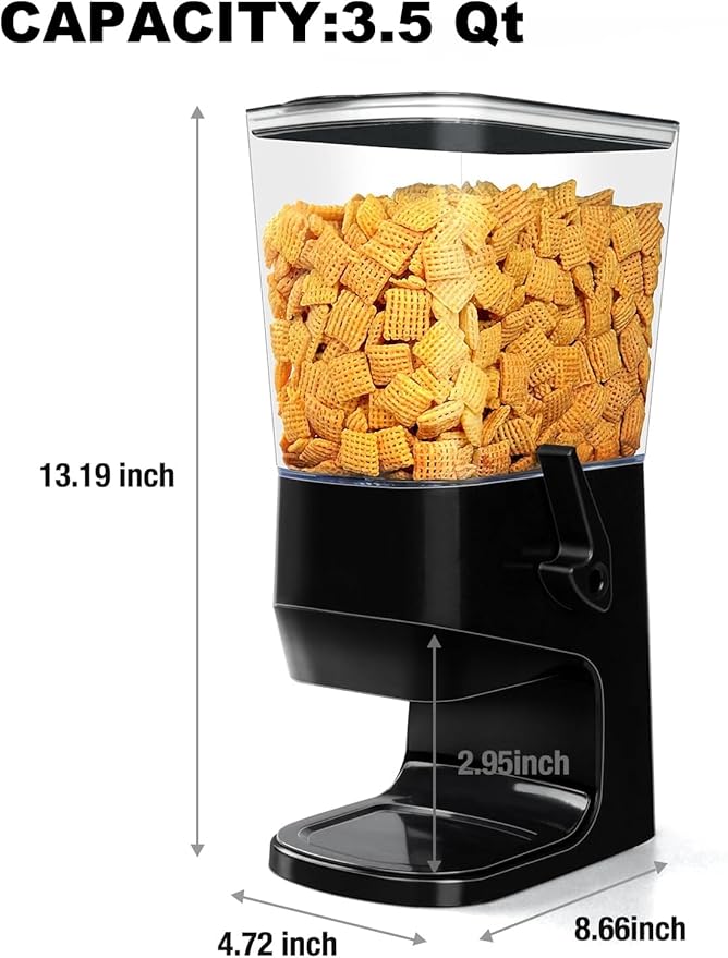 Cereal Dispenser Countertop Wath Bowls and Spoons Cereal Containers Storage for Pantry Snack Organizer Dry Food Storage Container with Lid for Kitchen Organization Oatmeal Nut Granol（Black 1 pack ）-NeatNest