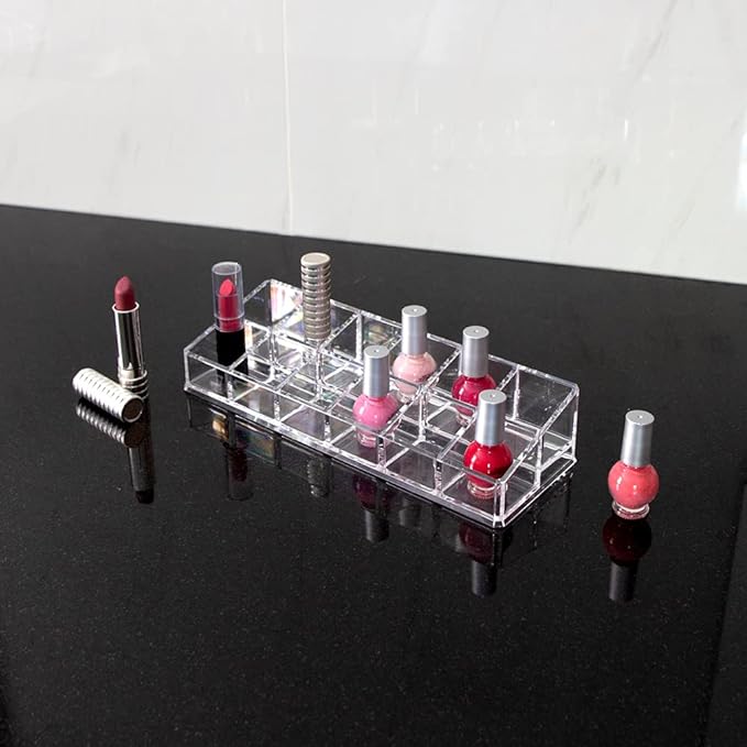 Isaac Jacobs Clear Acrylic 12 Compartment Nail Polish Holder, Organizer for Makeup, Essential Oils, Storage Solution, Rack Display (2 Rows (x6))-NeatNest