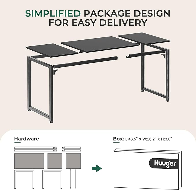 Huuger Modern Simple Office Desk, 63 Inch, Gaming & Writing Desk with Storage, Large Legroom, Metal Frame, Black-NeatNest
