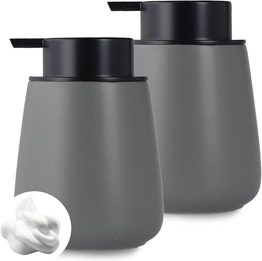 12Oz Grey Foaming Soap Dispenser - Ceramic Foam Hand Soap Dispenser Set with Easy-to-Press Pump, Refillable Liquid Dish Soap Dispensers for Bathroom and Kitchen, 2 Pack-NeatNest