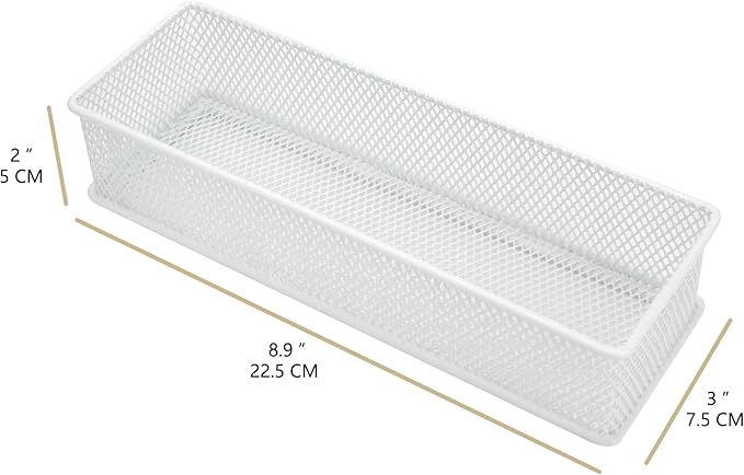Annova Mesh Stackable Drawer Cabinet and Shelf Organizer Bins Storage Basket School Office Supply Holder Tray- Set of 2 (White, 3x9x2 Inch)-NeatNest