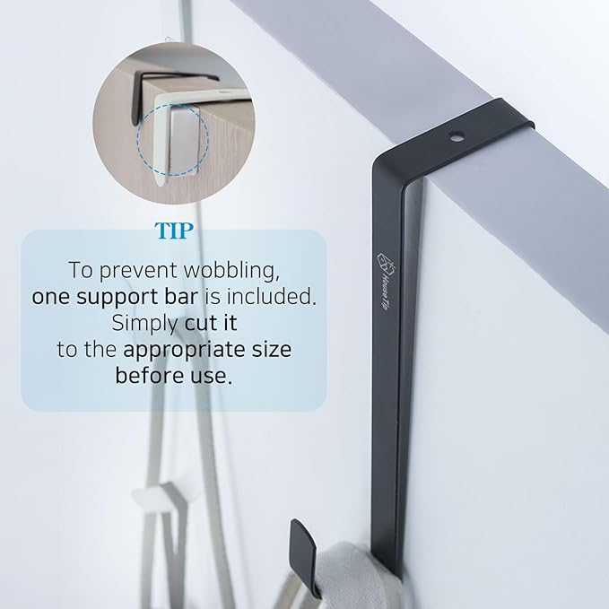 Over The Door Hook Rack, Kitchen appliances, Dorm Room Essentials, Stainless Steel, No Drill, Damage-Free, Space Saving Door Hanger for (Bathroom, Bedroom, Closet)(Black)
