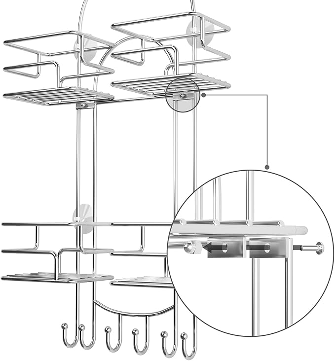 SRIWATANA Shower Caddy Organizer Hanging Over Head, Bathroom Shower Rack Hanger with Hooks for Razors - Chrome