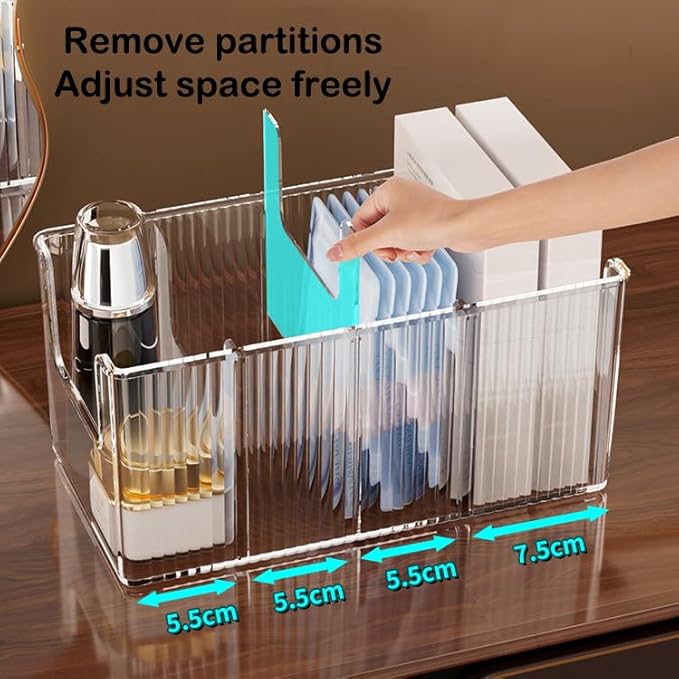 2 Pack Extra Thick Acrylic Makeup Organizer with Removable Dividers - Waterproof Bathroom Storage for Sheet Masks/Essences/Cosmetics, Clear Visible Design, Space-Saving Vanity Organizer-NeatNest