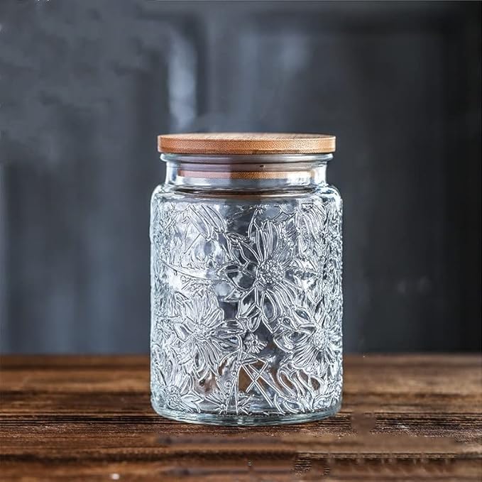 2 Pack Glass Storage Jar with Bamboo Lid, 23.7 FL Oz Kitchen Glass Food Storage Containers for Candy, Coffee Tea Beans, Oats,Flour, Grains
