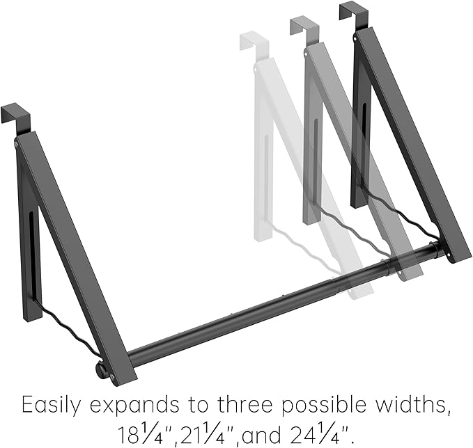 Over The Door Drying Racks for Laundry, Expandable Foldaway Clothes Rail, Suitable for Doors in Bedrooms, Dorms, and Bathrooms, 2 Racks and a Rod, Black
