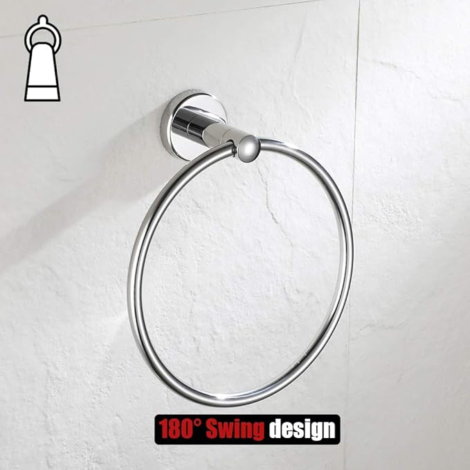 JQK Chrome Towel Ring, 304 Stainless Steel Hand Towel Holder for Bathroom, Polished Finish Wall Mount, TR130-CH