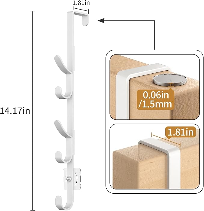 Over The Door Hooks, Metal Door Hooks for Hanging, Over The Door Purse Organizer for Door Coat Hanger, Back of Shower for Hanging Towel Rack Clothes, Hat, Bathroom, Closet (White-2Packs)