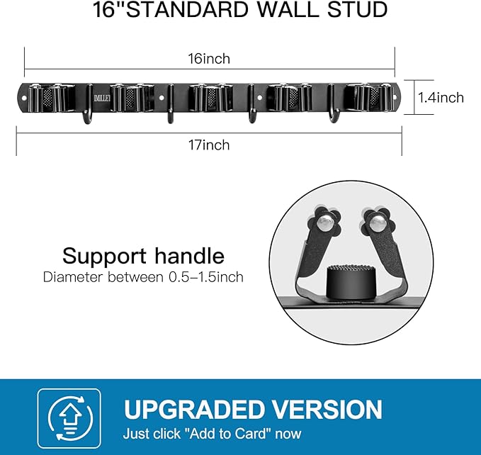 IMILLET 2 Pack Broom and Mop Holder Wall Mounted, Broom Holder Stainless Steel Broom Organizer Heavy Duty Tools Organizer Self Adhesive for Laundry Room Garage Garden（5 Racks and 4 Hooks）-NeatNest