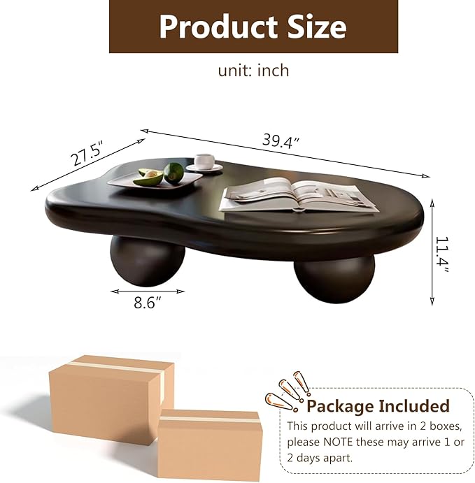 Cloud-Shape Cute Coffee Table Black Irregular Coffee Table with 3 Short Legs Modern Live Round Edge Coffee Table for Living Room Bedroom Easy Assembly,Cloud b Black 39.4"-NeatNest