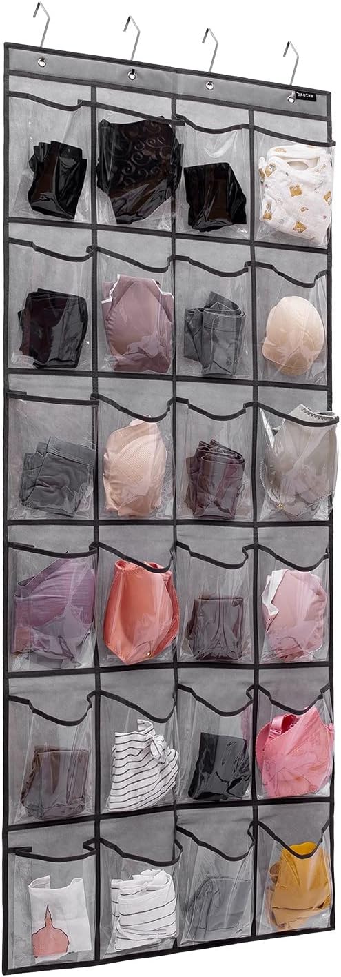 Over the Door Shoe Rack Organizer with 24 Clear PVC Pockets Hanging Pocket Organizer for Bedroom Bathroom Kitchen Stroage (24 Pockets-Grey)-NeatNest