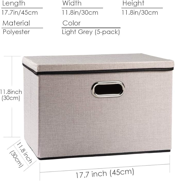 PRANDOM Large Foldable Storage Bins with Lids [5-Pack] linenFabric Decorative Storage Boxes Organizer Containers Baskets Cube(17.7x11.8x11.8) For 6+ Year Old Boys and Girls-NeatNest