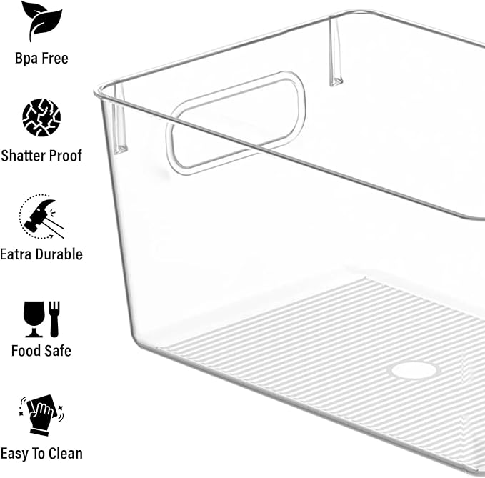 Clear Plastic Storage Bins, Pantry Organizers and Storage Containers Fridge Organizer Bins Kitchen Cabinet Organizer for Organizing Home, Bathroom, Freezer, Refrigerator. (10 x 7.3 x 5)-NeatNest
