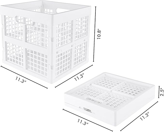 3-Pack Collapsible Plastic Storage Crates,Foldable Crates for Storage,16L (White)