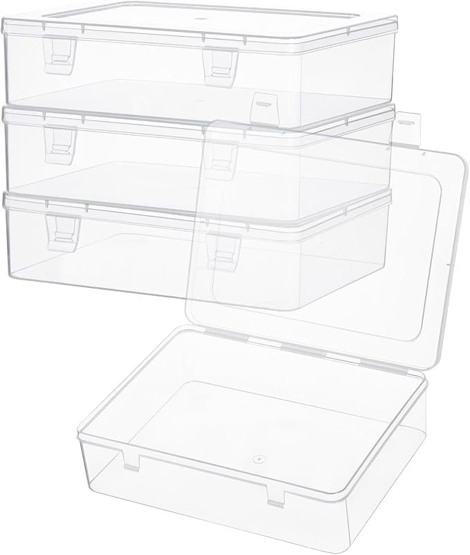 Clear Container with Lid, 4 Packs Rectangular Plastic Storage Box with Lid 8.74''×6.73”×1.6'' Clear Containers for Storage, Beads, Crafts Accessories-NeatNest