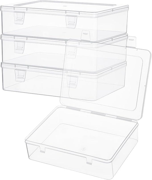 Clear Container with Lid, 4 Packs Rectangular Plastic Storage Box with Lid 8.74''×6.73”×1.6'' Clear Containers for Storage, Beads, Crafts Accessories-NeatNest