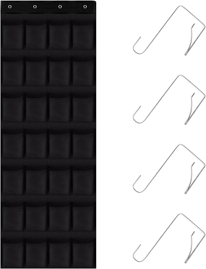 28 Mesh Pockets Hanging Shoe Organizer, Over the Door Shoe Organizer，Closet Storage Holder for Back of Door Storage Holder for Back of Door(Black)-NeatNest